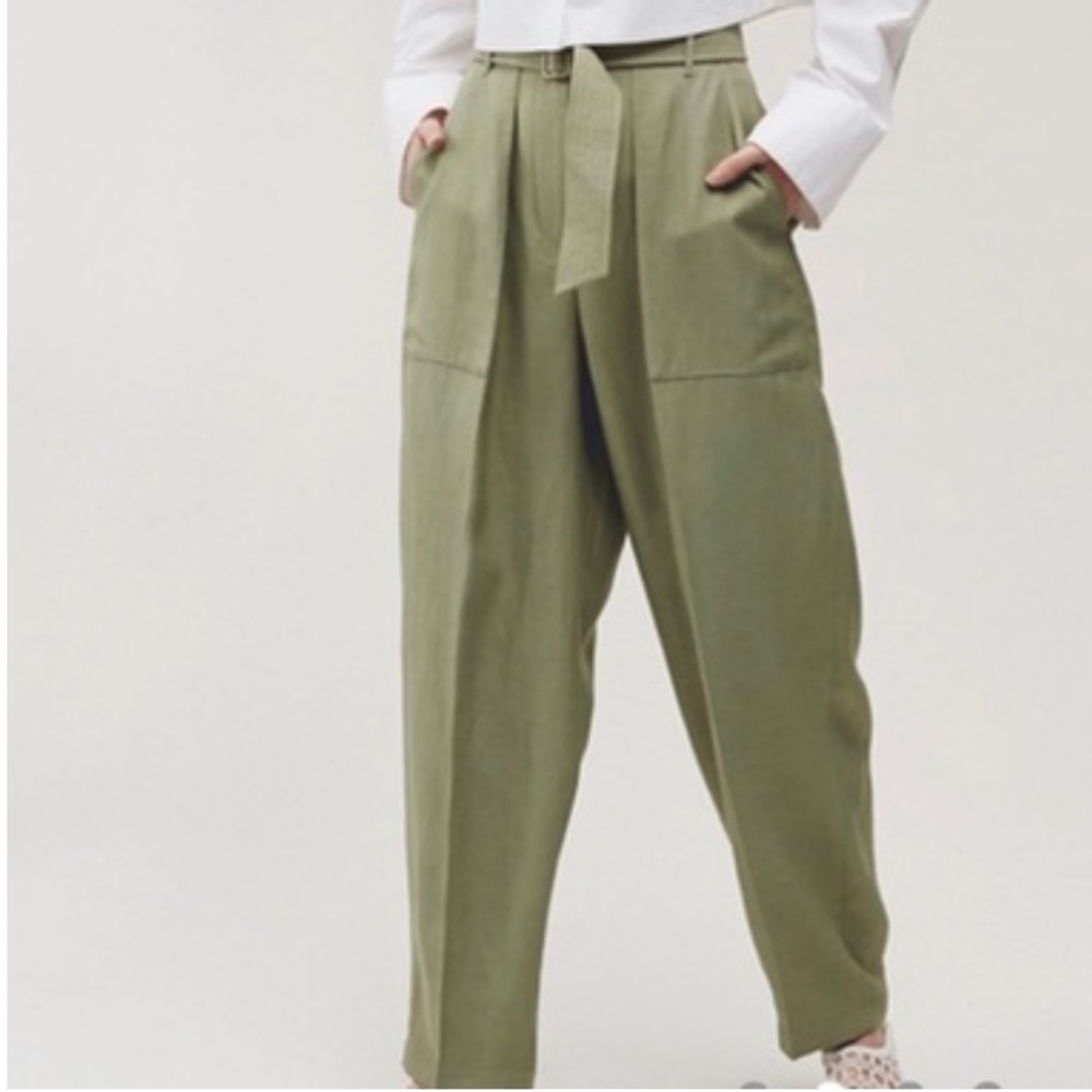 EUC WILFRED LE FOU NEWT GREEN LEONCE HIGH WAISTED BELTED TROUSER - Picture 2 of 7